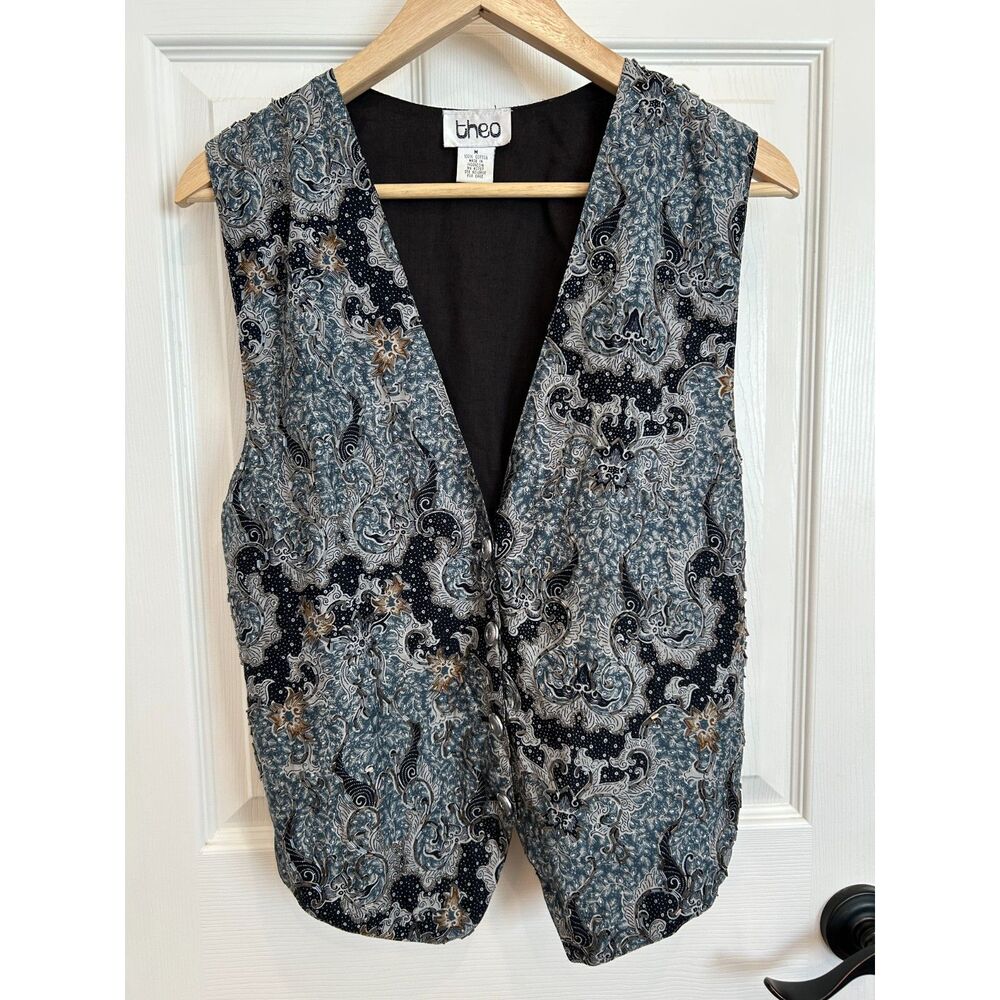 Vintage Theo Women's Beaded Paisley Artsy Festival 100% Cotton Vest Size M